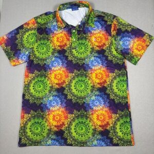 Hreski Mandalas Multi Color Performance Golf Polo Men's Size Large Art Design